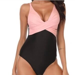 Chic Pink and Black Women's One-Piece Swimsuit